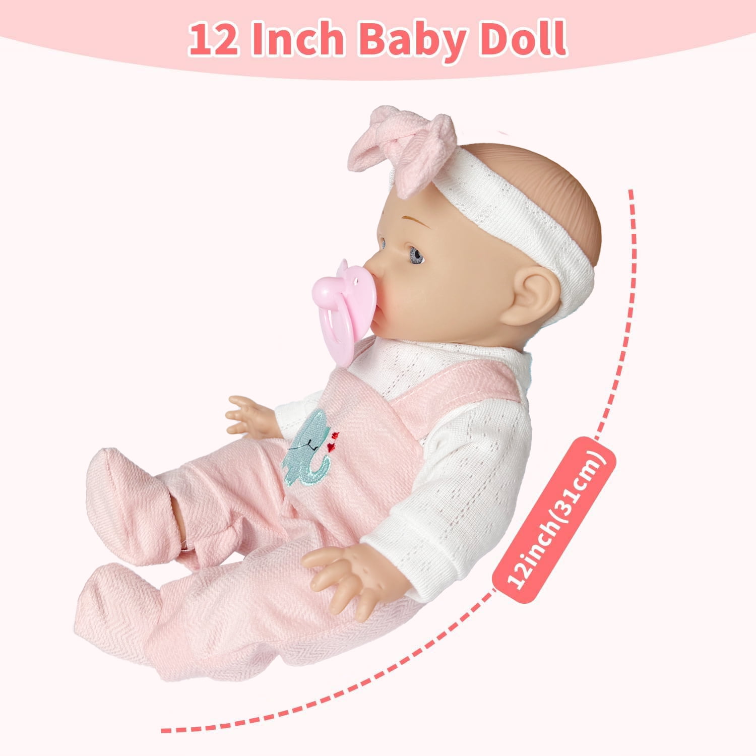 LINXUXIE Baby Doll Set, 12 Inch Realistic Soft Baby Doll with Pacifier & Nursing Bottle & Washable Quilt, Baby Doll Toys for Kids 3-5 4-6 5-7 Gifts