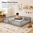 thumbnail image 4 of Miniyam Full Size Floor Bed with Guardrails, Low Profile Wooden Kids Bed Frame with Rounded Entrance, Gray, 4 of 9