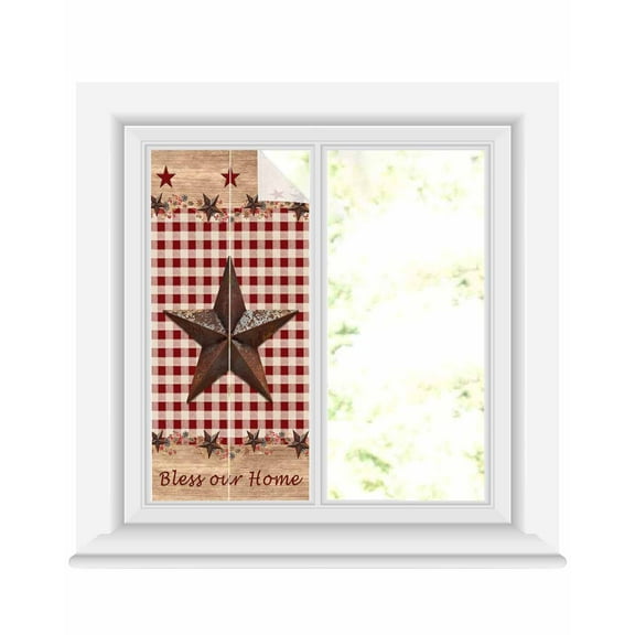 Window Privacy Film Country Star Farm Stained Glass Window Film Decorative Sun Block Window Cover Farmhouse Plaid Texas Vintage Fruit Window Clings Static Adhesive Sticker for Bathroom 17.7"x39.3"