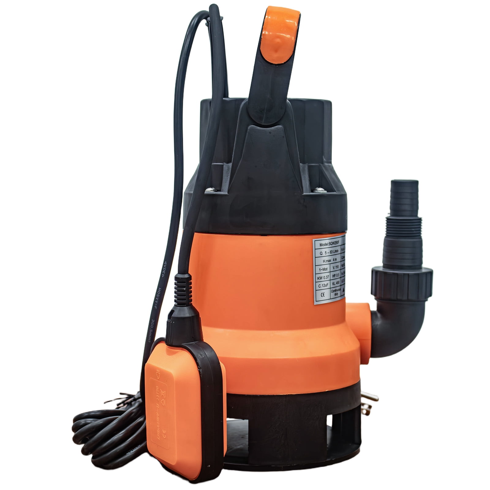 0.5HP Submersible Sump Pump with Auto Float Switch, 83m³/h Flow 7m Lift, Waterproof Dirty Water Pump for Basement Pool Pond Garden Drainage