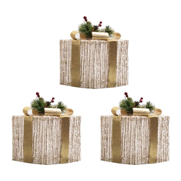 Cateissary Fondo de árbol de Navidad de operación inalámbrica, 3 uds., con luz LED, cajas de regalo de Navidad emisoras de luz Kits de decoración para fiestas Algodón