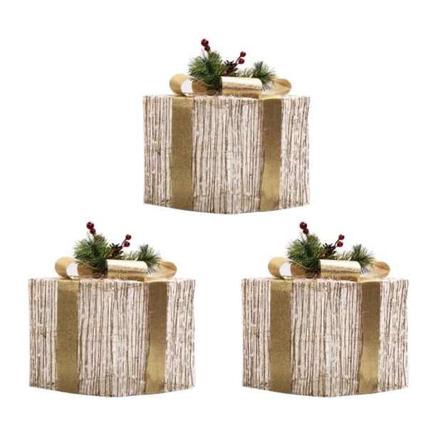 Cateissary Fondo de árbol de Navidad de operación inalámbrica, 3 uds., con luz LED, cajas de regalo de Navidad emisoras de luz Kits de decoración para fiestas Algodón