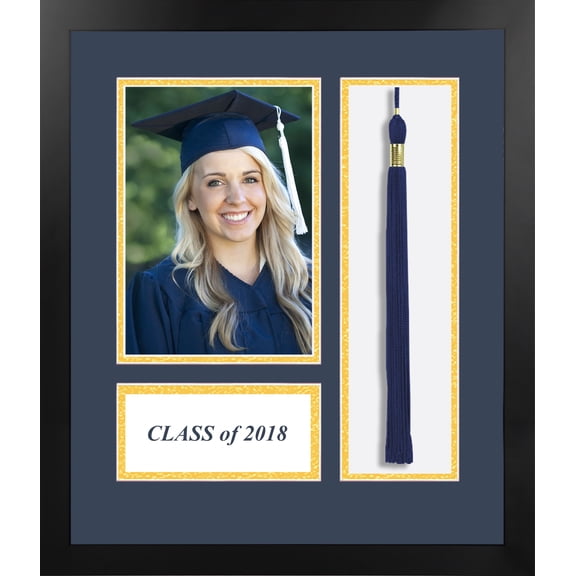 2018 Academic Black Photo Frame, Navy and Gold matting with Tassel opening 5x7 Photo opening