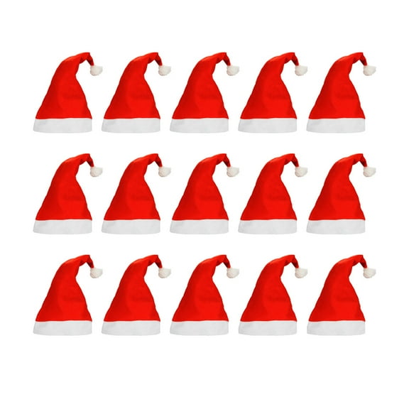 OUNONA 15-Piece Christmas Santa Hats Set for Adults and Kids, Non-Woven Fabric Festive Holiday Headwear, One Size Fits Most