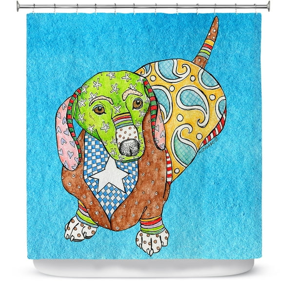 Shower Curtains 70" x 73" from DiaNoche Designs by Marley Ungaro - Dachshund Aqua