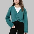 thumbnail image 3 of HAOTAGS Girls Long Sleeve Cardigan, Front Knot Wrap Top Dance Dress Cover Up Army Green 5 Years, 3 of 10