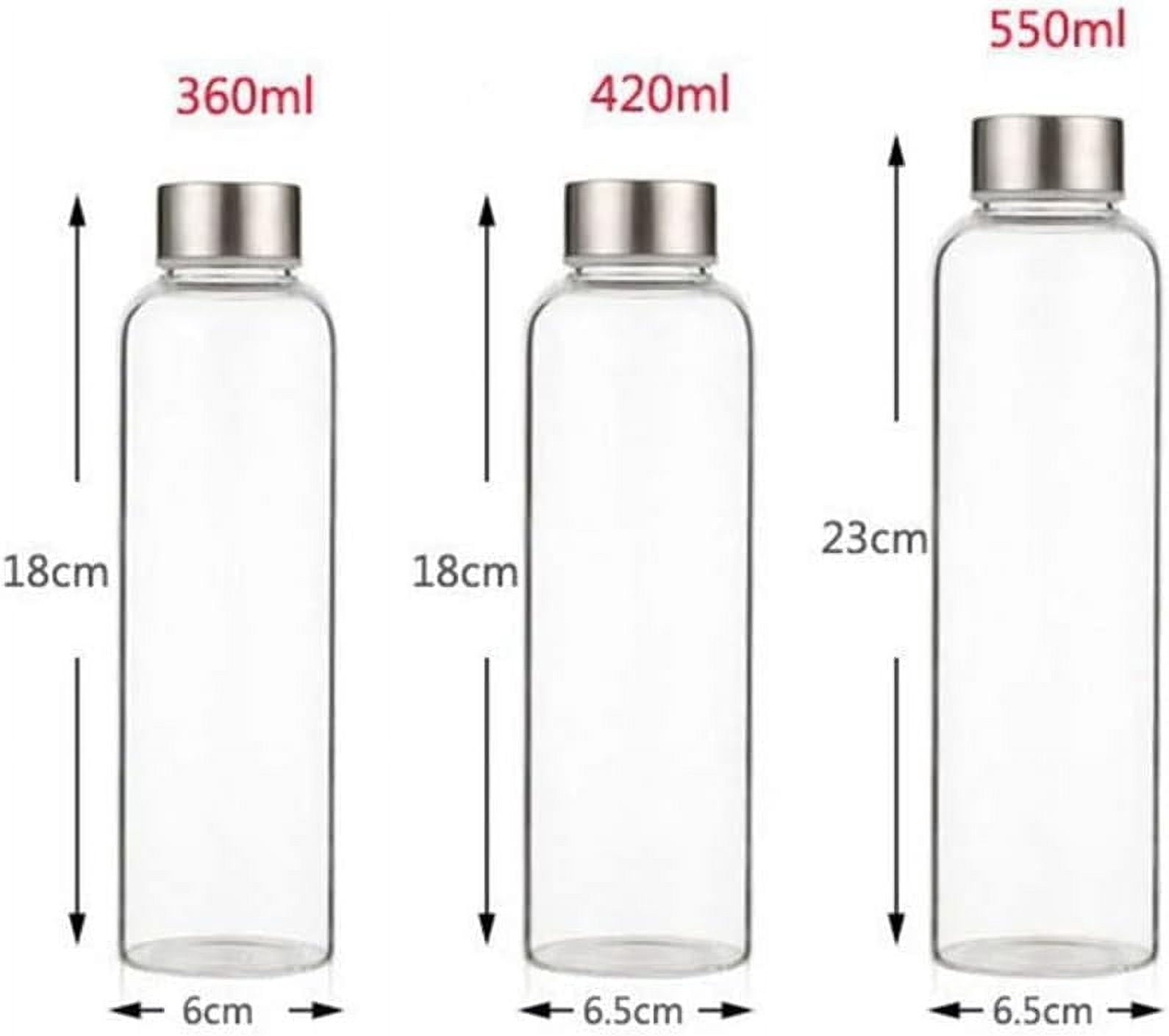 Glass Water Bottle, 360ml/420/550ml Sport Bottle with Stainless Steel Lid and Protective Bag for to Go Travel Gym Home (Navy Blue, 420ml)