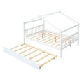 thumbnail image 3 of Full Size House Bed with Twin Size Trundle, Wooden Playhouse Tent Bed Twin Daybed with Headboard, Montessori House Bed Frame for Girls Boys Teens Guests Sleepovers, 79.5''Lx57''Wx62.9''H, White, 3 of 7