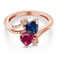thumbnail image 3 of Gem Stone King 18K Rose Gold Plated Silver Blue Created Sapphire Red Created Ruby and White Lab Grown Diamond Ring for Women (1.79 Cttw, Heart Shape 6MM, Gemstone Birthstone, Size 7), 3 of 6