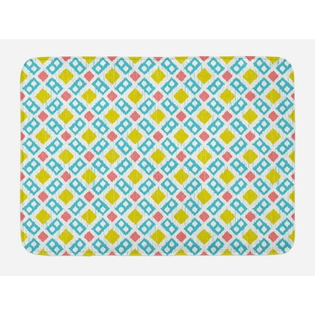 - Ikat Bath Mat, Various Sized Different Ikat Lines Blurred Vertical Axis Symmetrical Aesthetic, Non-Slip Plush Mat Bathroom Kitchen Laundry Room Decor, 29.5 X 17.5 Inches, Mustard Blue Pink, Ambesonne