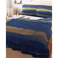 thumbnail image 3 of Quilts Full Size, Navy Blue Yellow Soft Comforter Bedding Set for Bed, Modern Abstract Striped Art Lightweight Quilted Bedspread with Pillow Cover(2 Pieces) for All Season, 78x90 Inch, 3 of 6
