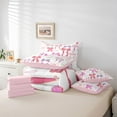 thumbnail image 5 of Manfei Princess Pink Ribbon Bedding Comforter Set 7pcs for Kids, Chic Fashion Ribbon King Bedding Sets, Cartoon Bow Theme Reversible Bed Sheets, Ultra Soft Bedroom Decor, 5 of 7