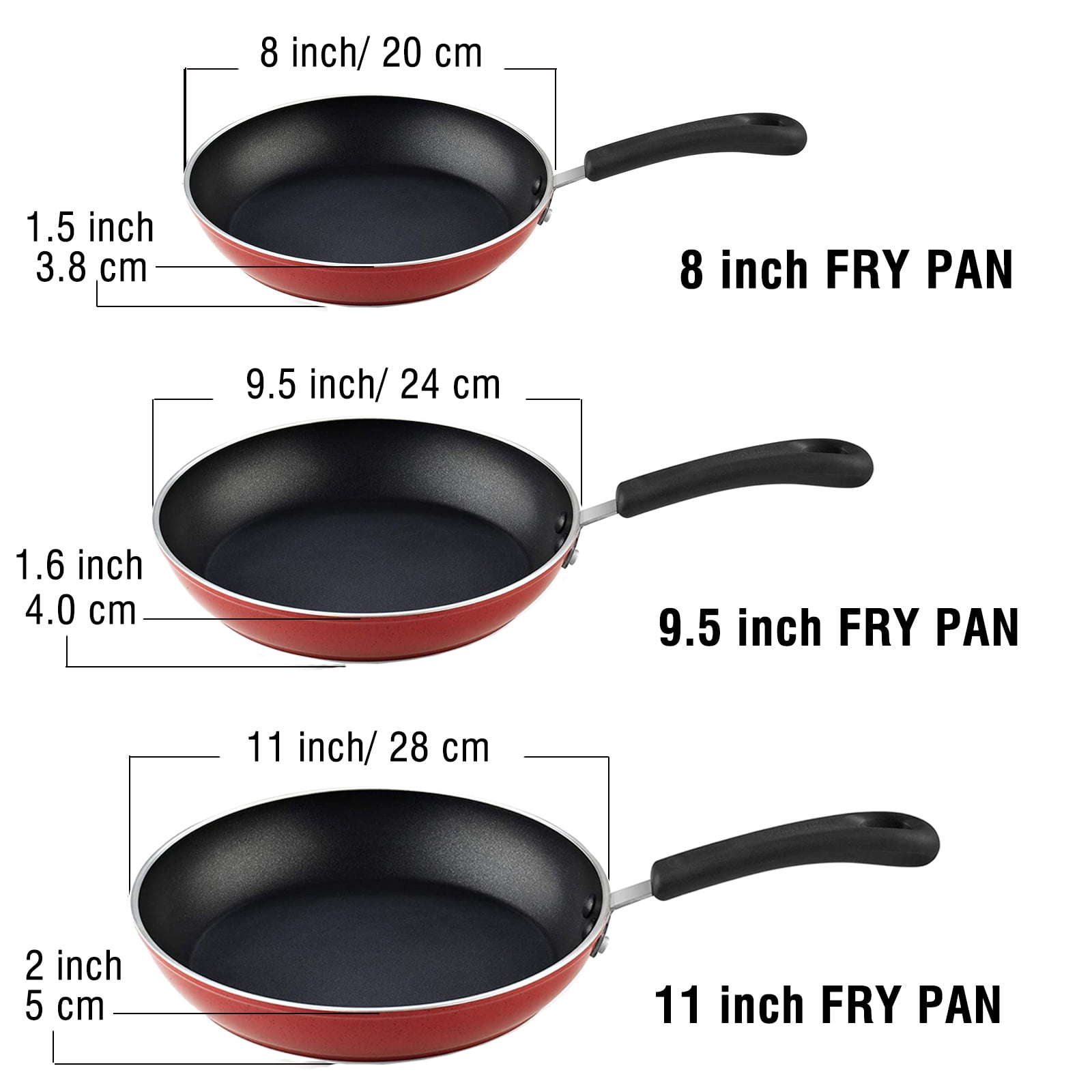 Cook N Home 02683 3 Pieces Frying Saute Pan Set with Non-Stick Coating and Induction Compatible Bottom, 8 inch/10 inch/12 inch, Black
