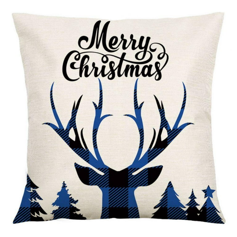 Blue Christmas Pillow Covers 18x18, Blue Christmas Decorations Winter  Holiday Outdoor Blue Christmas Throw Pillow Covers, Xmas Snowflake  Farmhouse