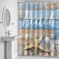 thumbnail image 5 of Ocean Beach Shower Curtain for Bathroom Decor, Starfish Shell Coral Blue Brown Wood Grain Farm Waterproof Fabric Shower Curtain, 48"x72" Set with 12 Hooks, 5 of 9