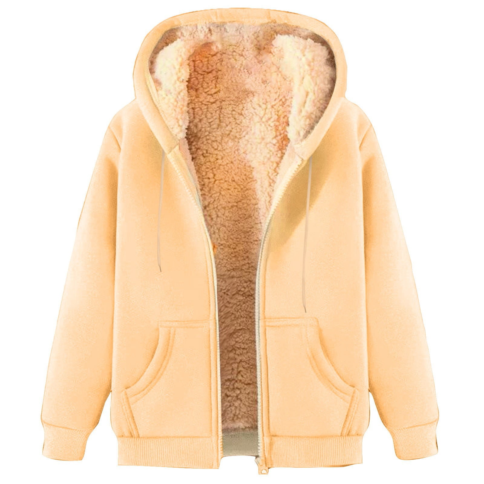 BiZtdJrK Sherpa Fleece Lined Jackets for Men Solid Drawstring Hooded Sweatshirts Jacket Zip Up Long Sleeve Winter Warm Coats with Pockets Beige XXL