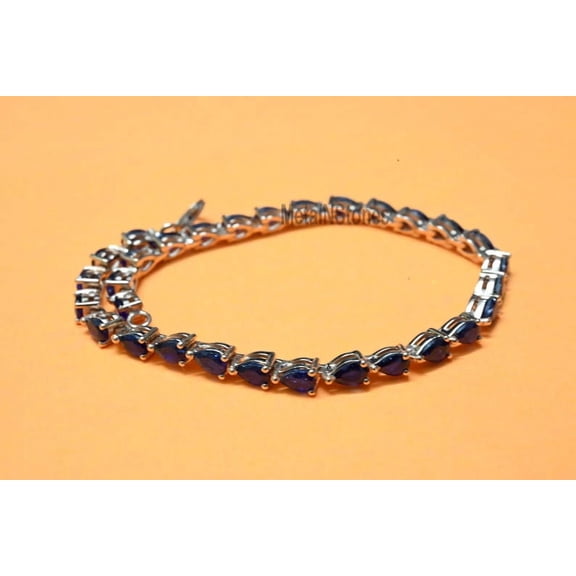Blue Sapphire Tennis bracelet 925 Sterling Silver, Blue Sapphire & CZ diamond tennis bracelet, Blue Sapphire tennisbracelet,Teal Sapphire Tennis bracelet
