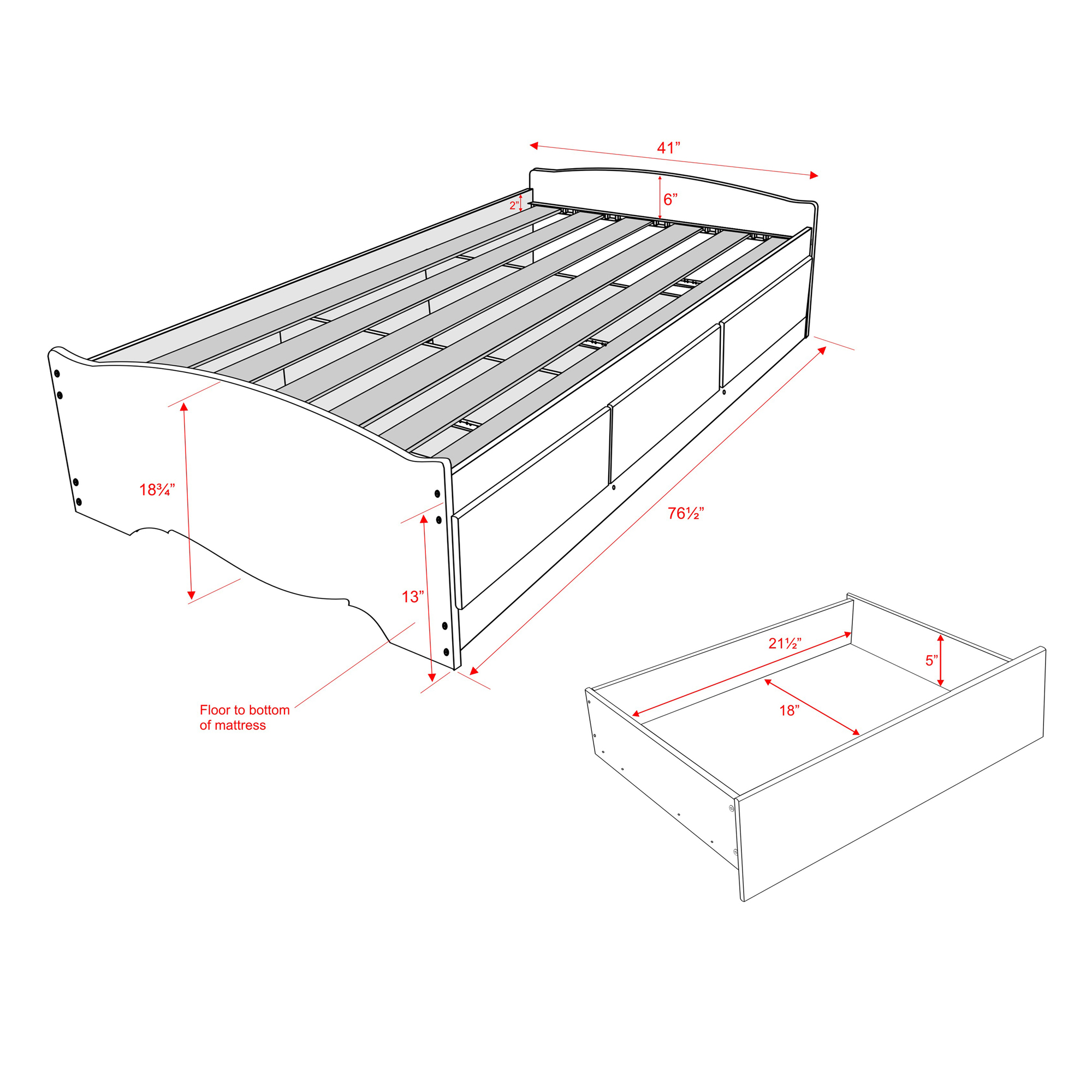 Prepac Twin Mate's Platform Storage Bed with 3 Drawers, White