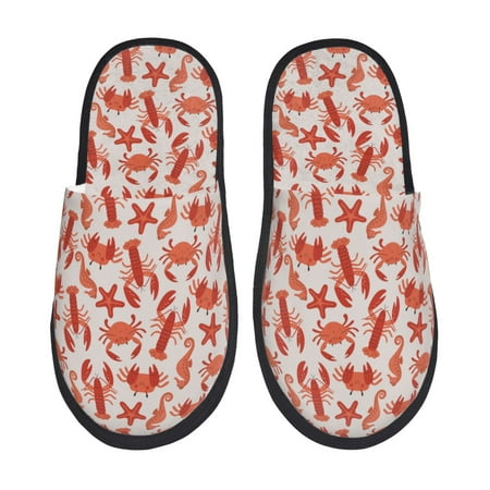 

Fuzoiu Sea Creatures Print Unisex Furry Slippers Plush Indoor Shoes Trendy House Slippers Anti-Skid EVA Sole House Shoes for Home Office and Travel -Large