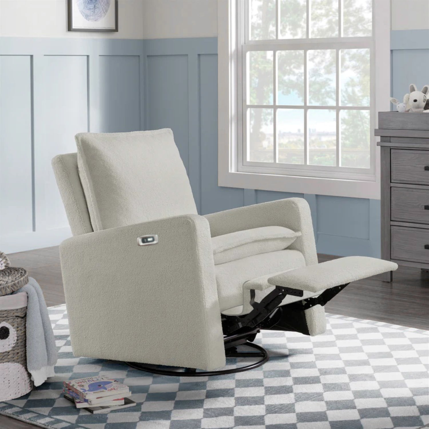 Oxford Baby Uptown Power Upholstered Glider Recliner Rocking Chair 270° Swivel for Nursery and Living Room – Boucle White