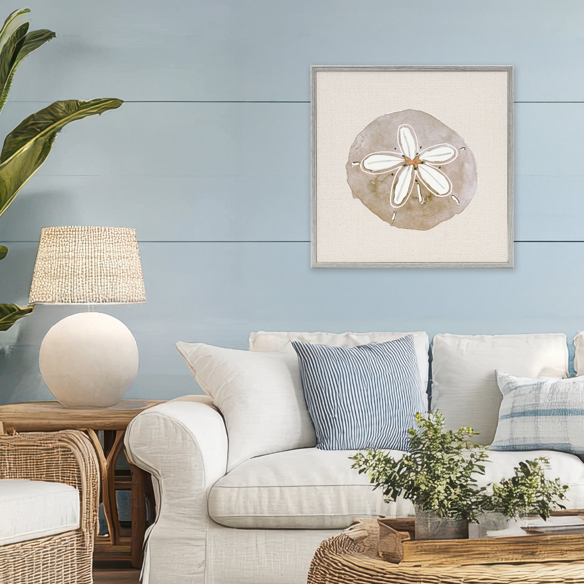 Stupell Industries Serene Beige Sand Dollar Gray Framed Giclee Art, design by Lanie Loreth
