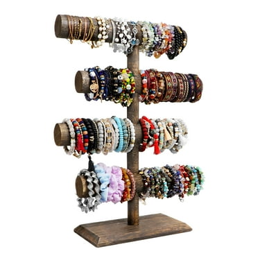 SEKKVY Wooden 4 Tier Jewelry Accessory Holder Stand Paulownia Jewelry Bracelet Display Bangle Watch Necklace Storage Organizer