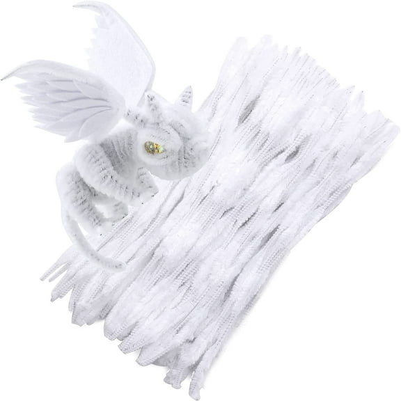 100 PCS Pipe Cleaners Chenille Stem, Bump Chenille Stems Pipe Cleaner, White Pipe Cleaners Crafts Supplies for DIY Arts Crafts Decorations (White)