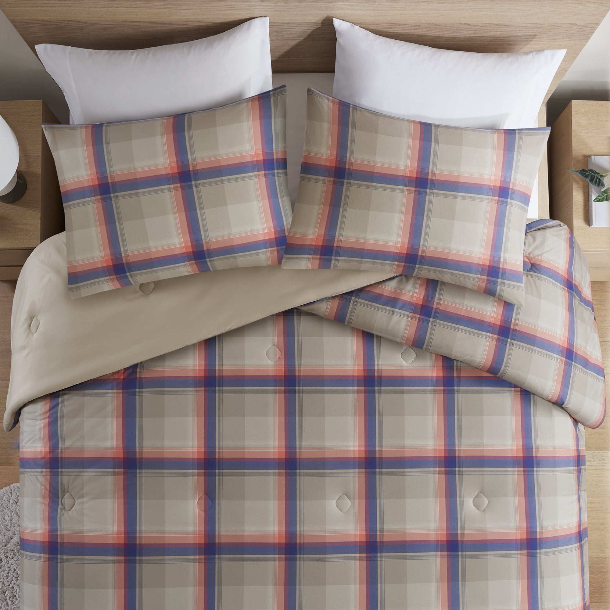 Mainstays Western Plaid 3-Piece Pink Comforter Set, King