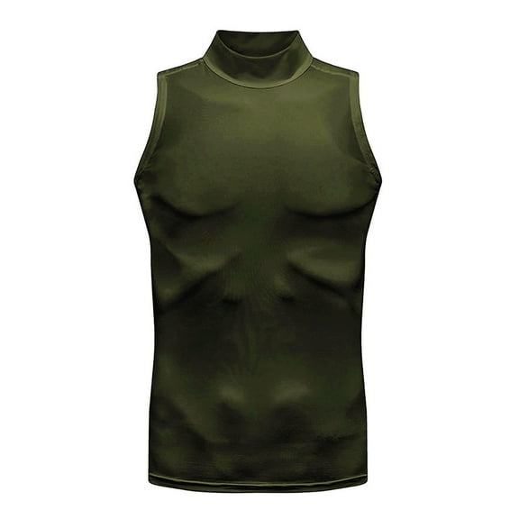 LNWUY Mens Mock Turtleneck Tee Shirts Sleeveless Casual Moisture Wicking Quick Dry Basic Slim Fit Pullover Tank Tops Green M