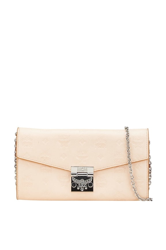 Pre-Owned MCM Visetos Chain Wallet, Pink and Beige Leather, Women's (Good)