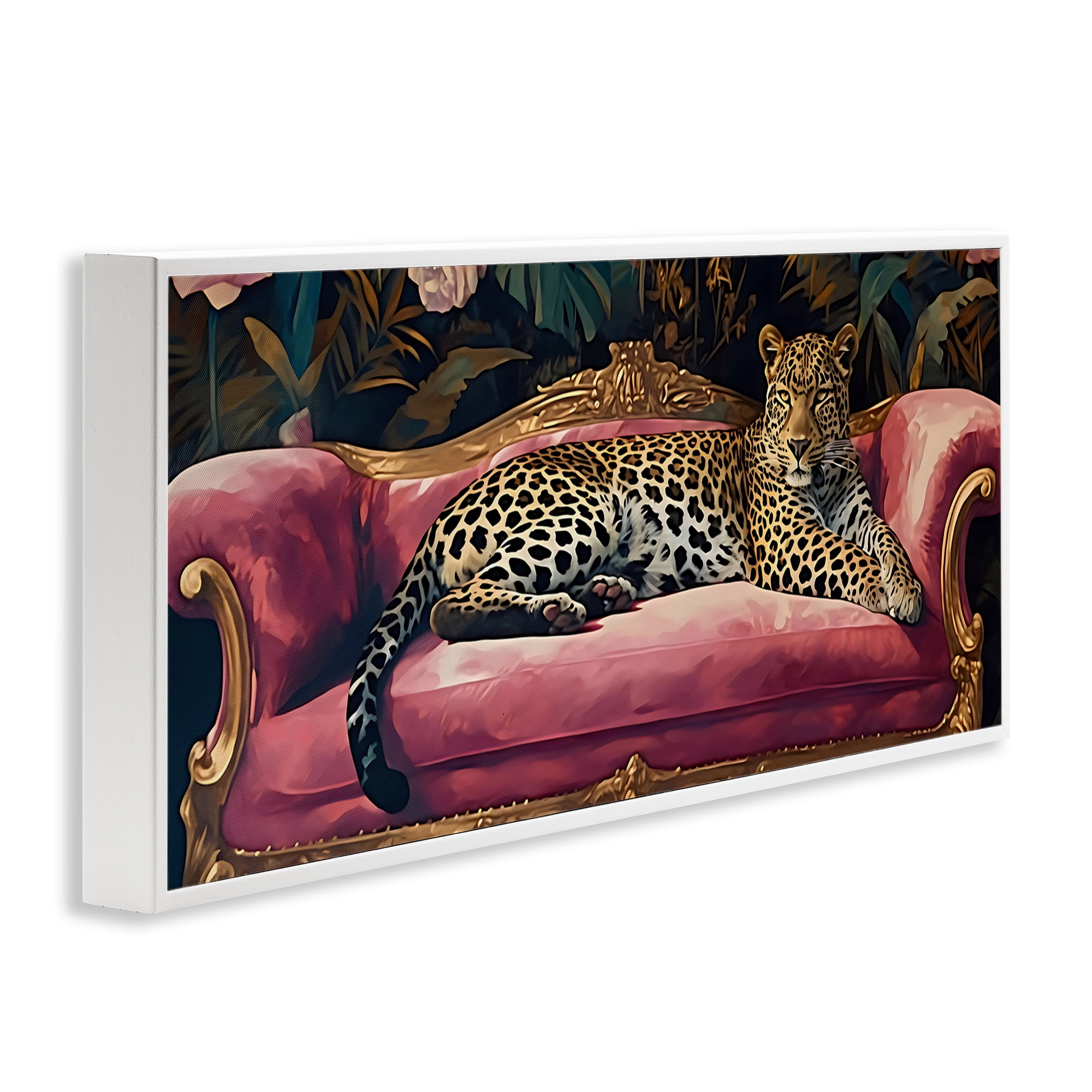 Stupell Industries Regal Relaxation Leopard on Pink White Framed Giclee Art, design by Creative Studio