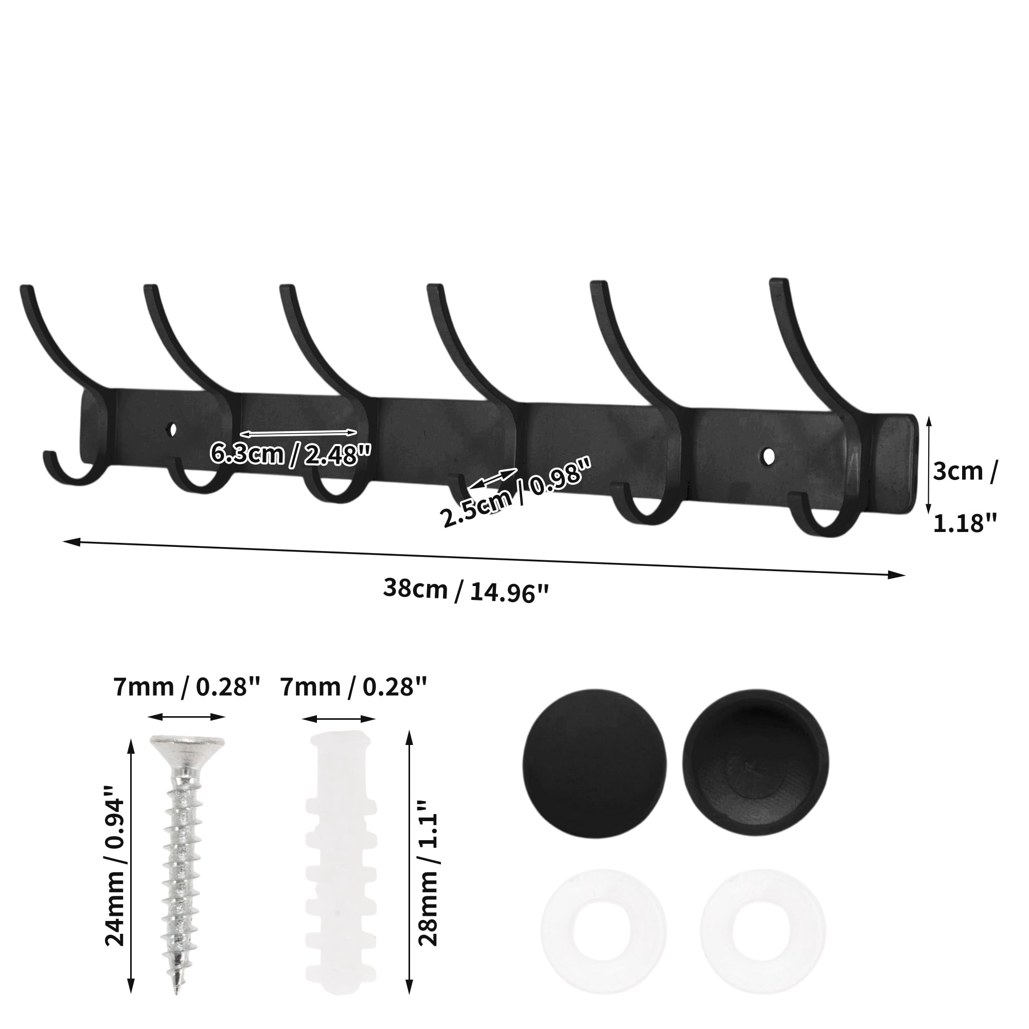 Unique Bargains Coat Rack Wall Mount Hook Deep Black 15x1.2x6