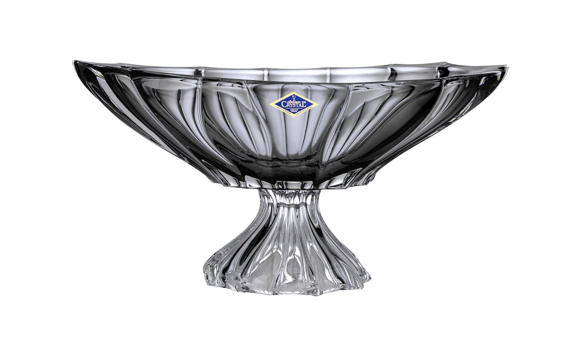 Smoky Gray 14.5" Crystal Oval Footed Bowl
