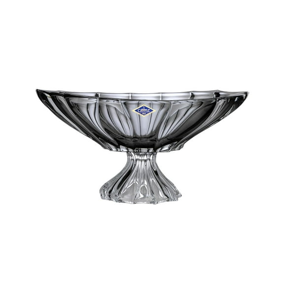 Bohemia Crystal AU52663 14.5"×8" Oval Footed Bowl, Fruit Bowl, Home decor centerpiece, Jardiniera Plantica Smoky Gray