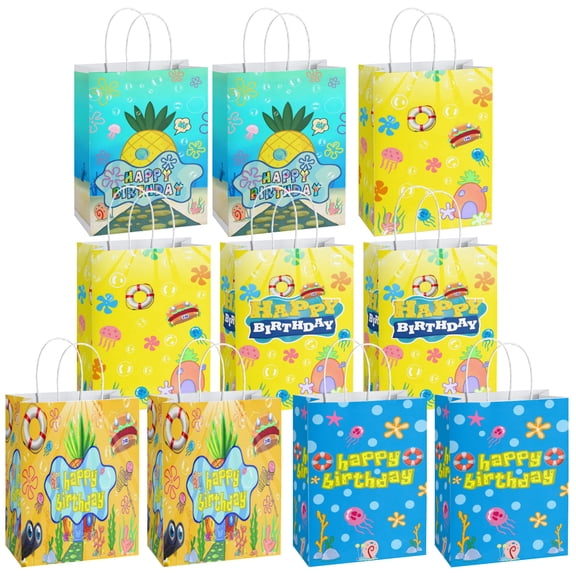 20Pcs Cartoon Themed Happy Birthday Paper Gift Bags Tropical Ocean Themed Goodie Bags for Tropical Summer Birthday Party & Baby Showers Party Bags