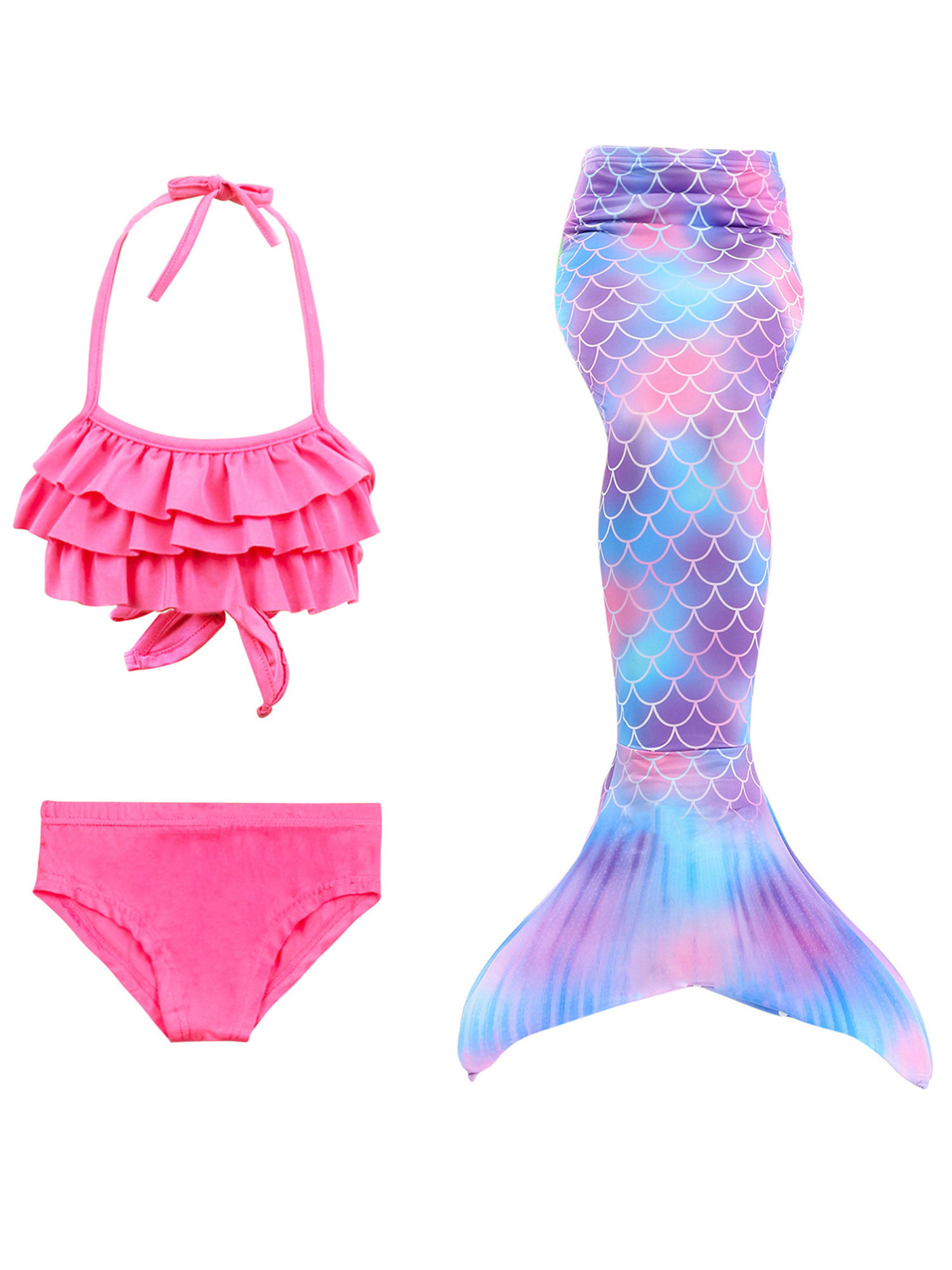UK STOCK Mermaid Tail With Monofin Swimmable Swimming Bikini Sets For Kids Girls 