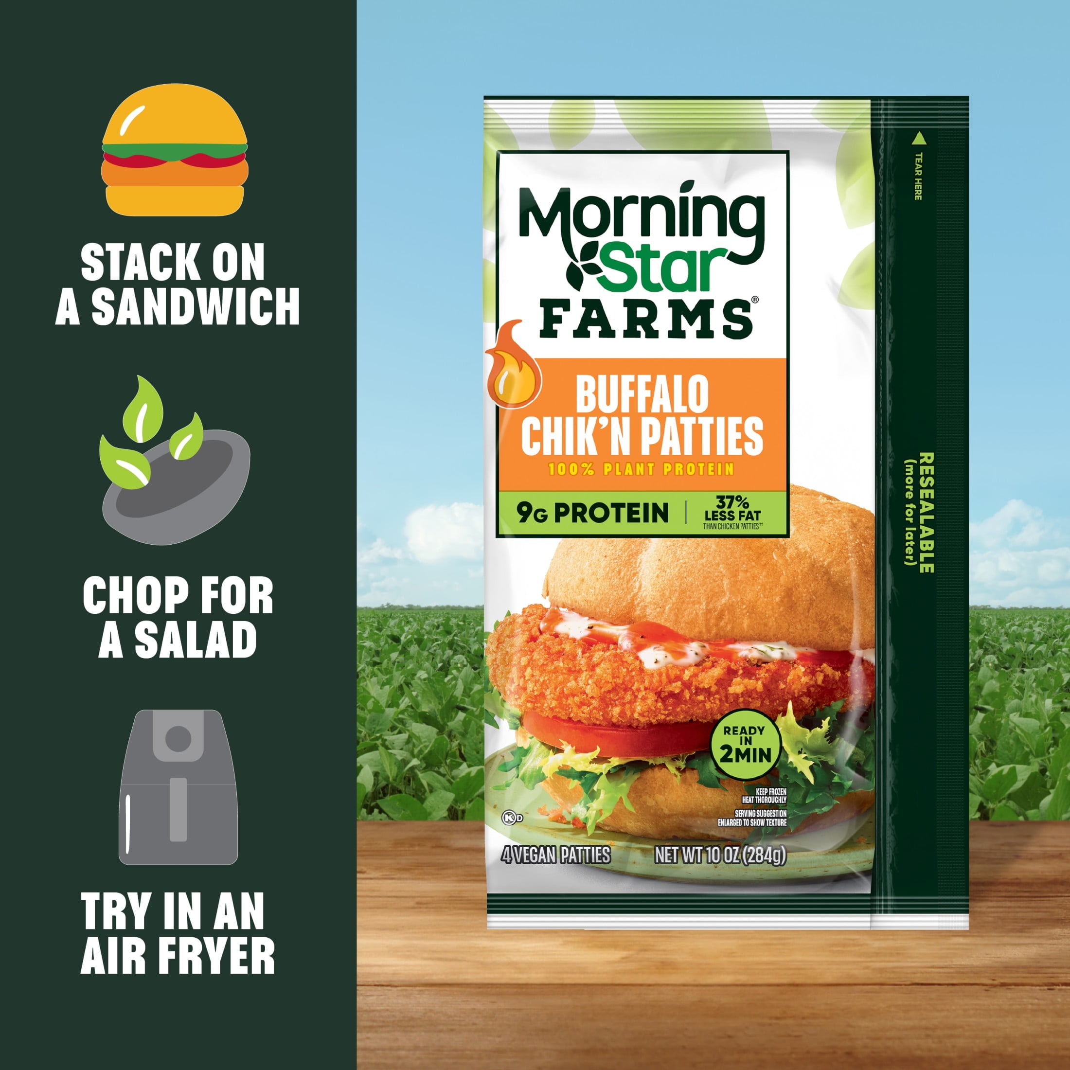 MorningStar Farms Buffalo Plant Based Chik'n Patties, Vegan Chicken, 10 oz, 4 Count Bag