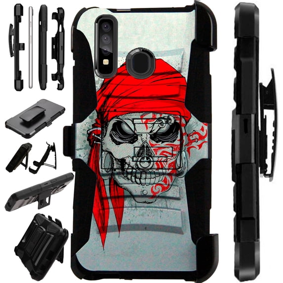 WORLD ACC LuxGuard Holster Case Compatible with Samsung Galaxy A21 Hybrid Phone Cover (Pirate Skull)