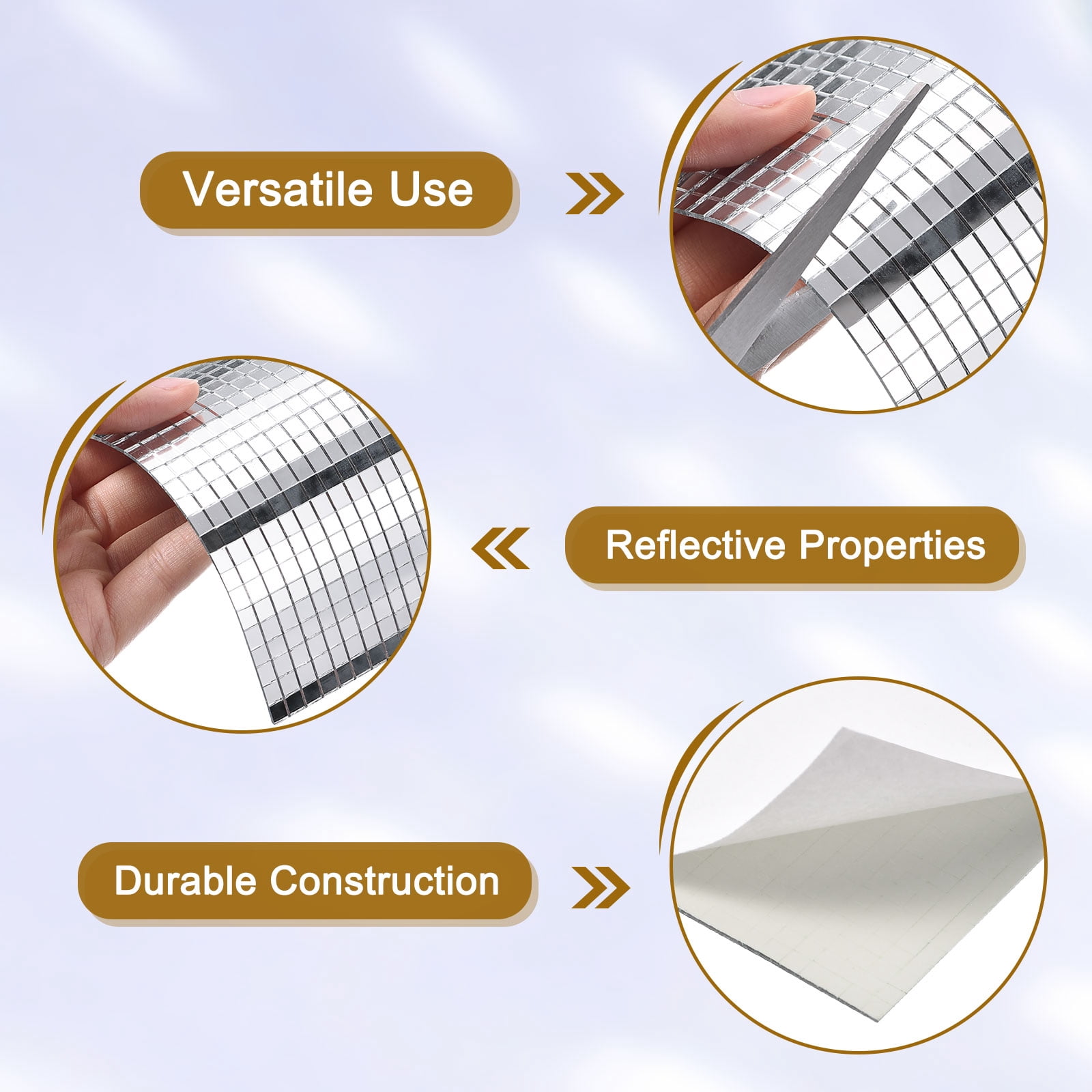 Uxcell 7200 PCS Glass Mirrors Disco Ball Tiles Self Adhesive Silver Mirror Mosaic Tile 12 Sheet 5 x 5mm DIY Craft