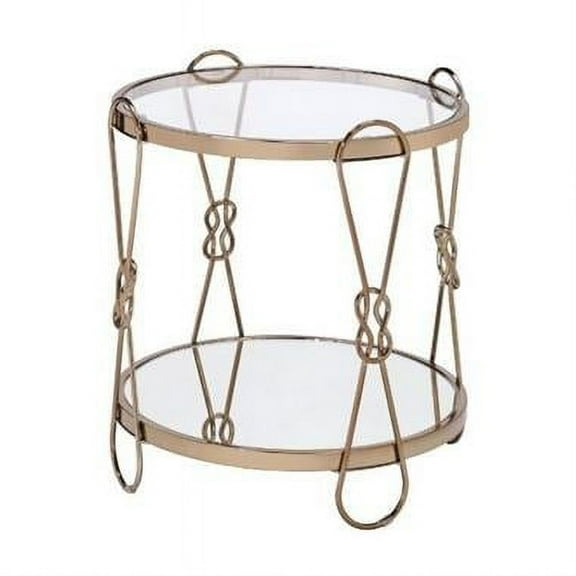 23 x 20 x 20 in. Gold Mirrored & Metal Round End Table with Shelf