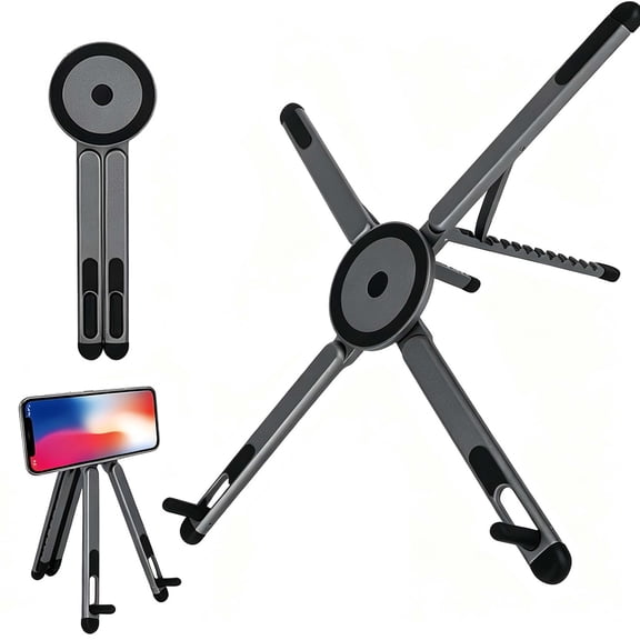 CLIQKWEN Foldable Portable Laptop Stand - Ergonomic Aluminum Riser with 8-Level Height - for 13-17 Inch Laptops - Tripod Compatible