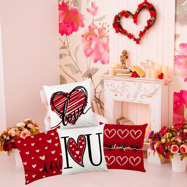 Fwttom Pillowcase Hot Valentine's Day Pillowcase Linen Material