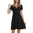 thumbnail image 1 of B91xZ Femmes Été Robe Tunique Casual Flutter Manches Courtes Cou Smocked Taille Élastique Étagée Robe Midi, Noir L, 1 of 5