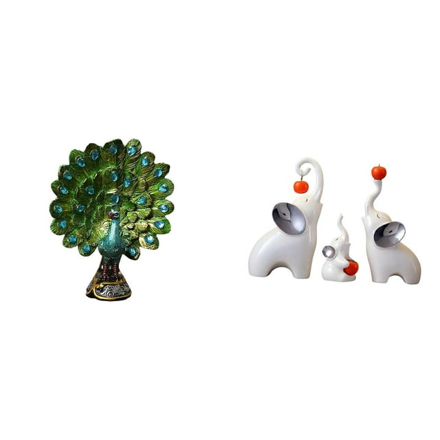 Elegante colección de esculturas de animales con estatuas de pavos reales y elefantes para decorar el dormitorio, la oficina, la sala d
