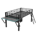 thumbnail image 5 of Twin Size Loft Bed with Desk and Storage Shelf, Modern Metal Bed Frame with Ladder and Safe Guardrail for Gaming and Studying, Mid Loft Bed with LED Lights for Adult and Teens, Black, 5 of 9