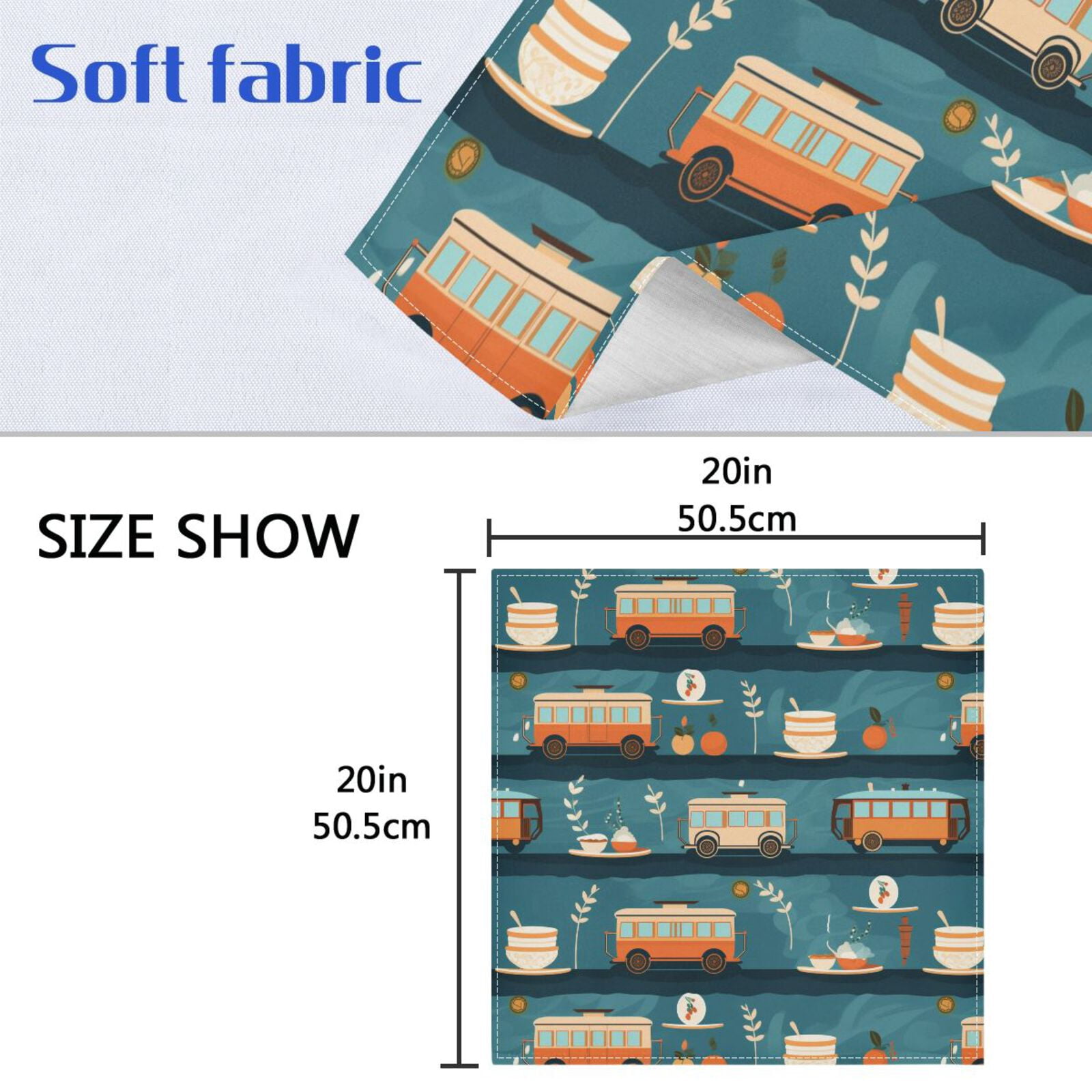 JSTEL Bus Car Cloth Napkins Set of 6, 20x20 Inch Washable and Reusable Napkin for Decoupage Dinner Party Everyday Use