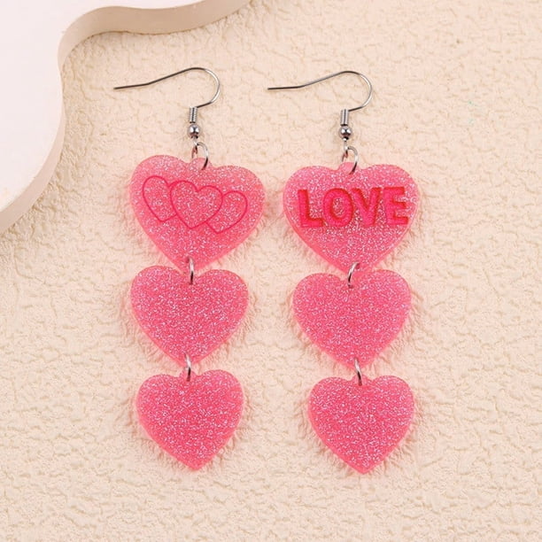 Pendientes colgantes de corazón: pendientes llamativos con purpurina para mujer, regalos románticos para las fiestas.