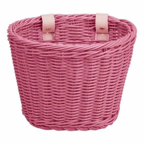 LADYGYM Front Handlebar Bike Basket for Kids 12-16" Bikes,Durable Faux Wicker Plastic Waterproof Bicycle Storage,Easy Install 8.3X6.3X6.3In