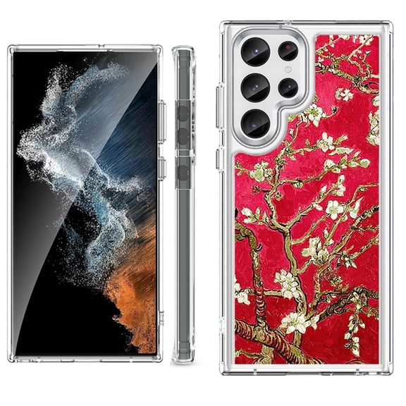 Shockproof Bumper Phone Case for Samsung Galaxy S23 Ultra 5G, by OneToughShield ® - Almond Blossom Red