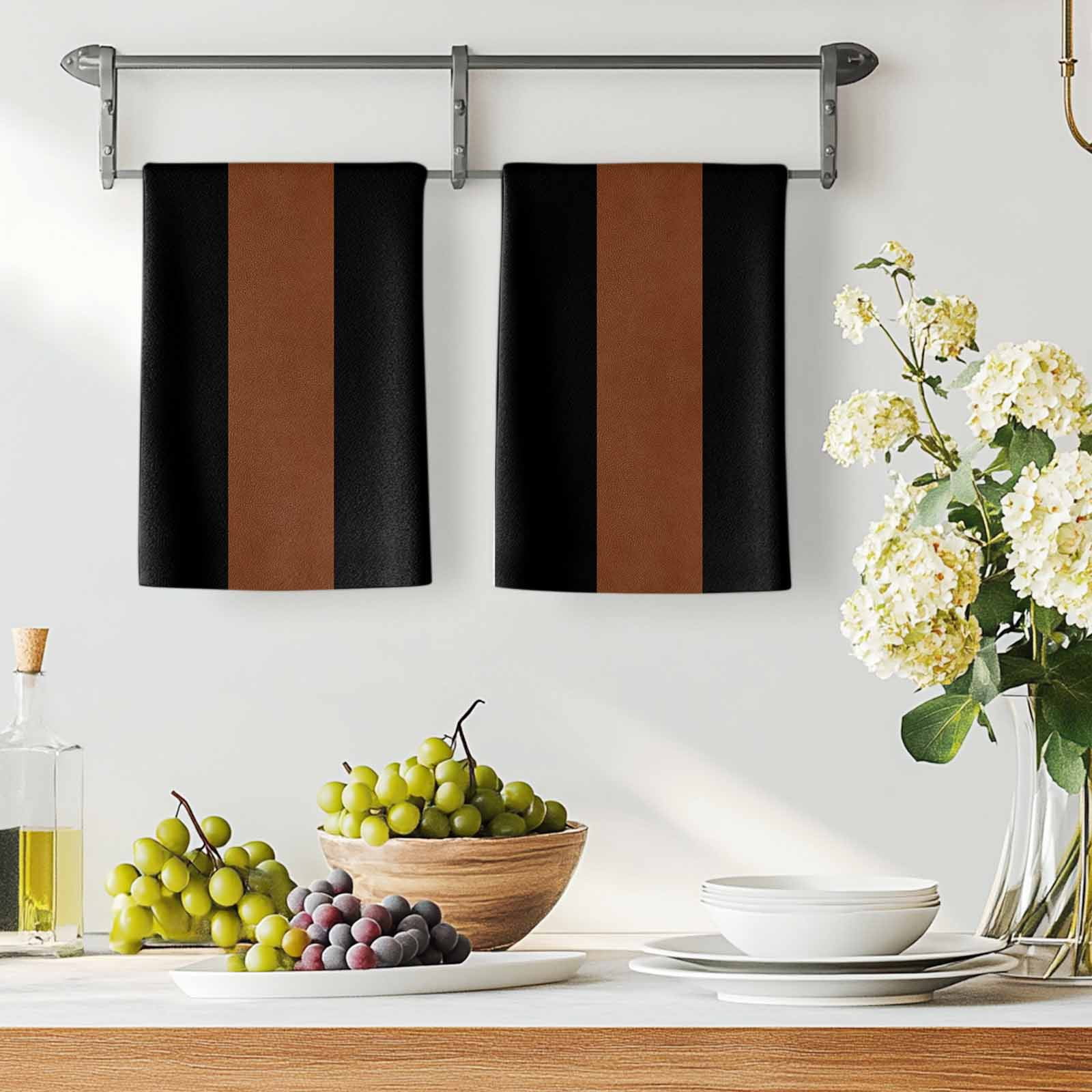 Brown Black White Kitchen Towels Set of 2, Contemporary Boho Modern Art Soft Microfiber Dish Towels, Absorbent Quick-Dry Washable Dishcloths for Kitchen Cleaning, Drying Dishes, 18x28 Inches